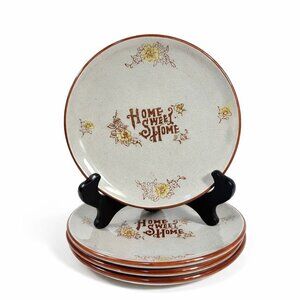 Stoneware Plates Set 4 Home Sweet Home Japan Floral Specked Dessert Salad Vintag